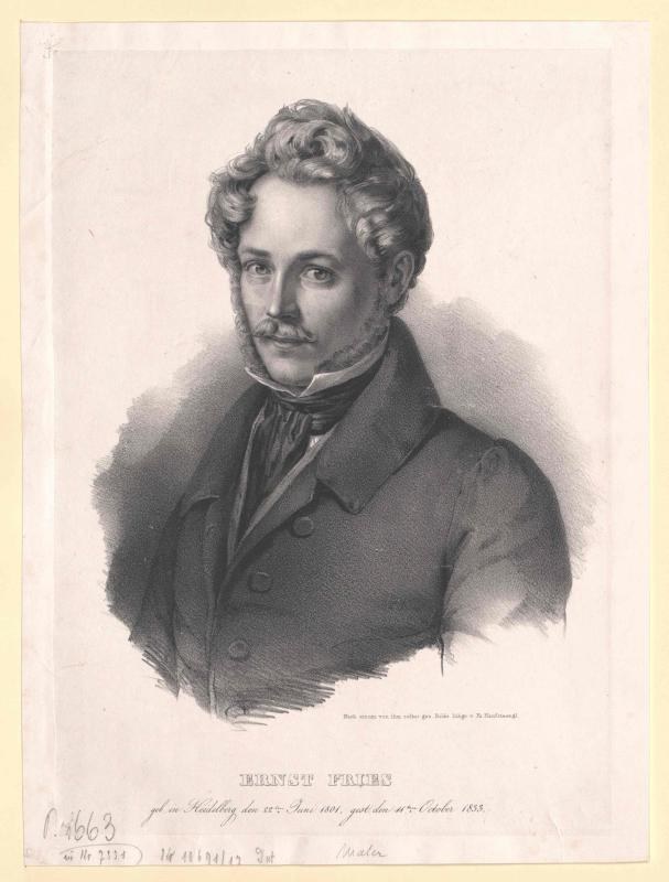 Schwarzes und weißes Porträt von Ernst Frühls, einem deutschen Komponist und Pianisten, in einem Anzug mit Schnurrbart und ernstem Gesichtsausdruck, mit deutschem Text unten.