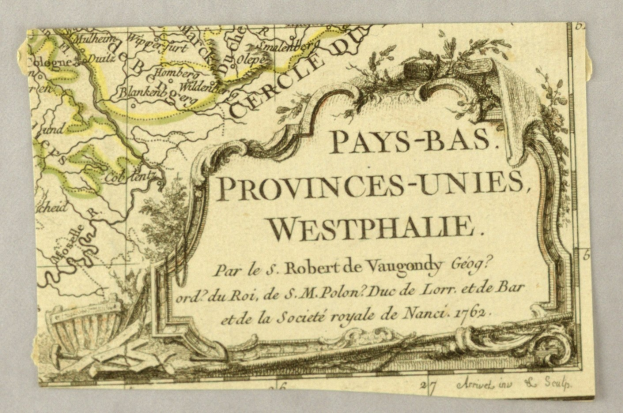 Ausführliche alte Karte der Provinzen Westphalens auf vergilbtem Papier mit begleitendem Text, der die Geographie und Bevölkerung der Region beschreibt.