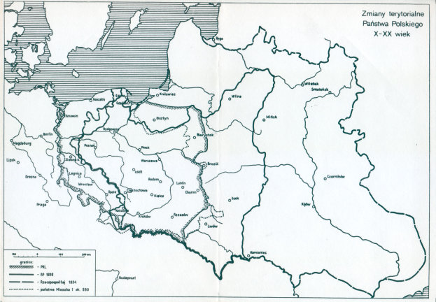 Ein Plakat mit einem detaillierten Kartenbild von Polen und dem polnischen Reich, versehen mit Text und numerischen Daten.
