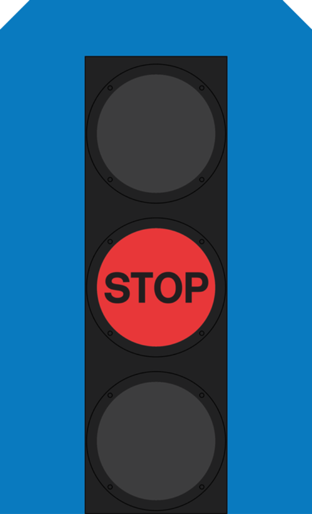 Eine Ampel, die ein rotes Haltesignal gegen einen blauen Hintergrund anzeigt.