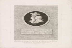 Schwarz-weiß-Bild einer Zeitung mit einem Foto des Prinzen und der Prinzessin von Wales neben dem Text.