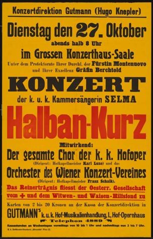 Gelbes Plakat, das ein Konzert mit dem Titel "Konzert Halban-Kurz" in Berlin, Deutschland ankündigt.